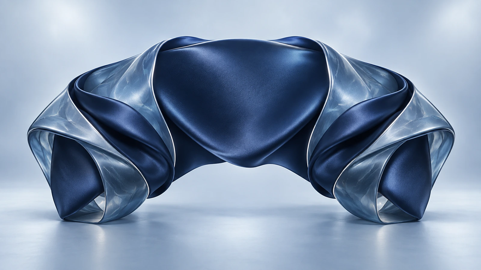 Large sculpture satinée bleu profond dont les courbes évoquent des épaules.